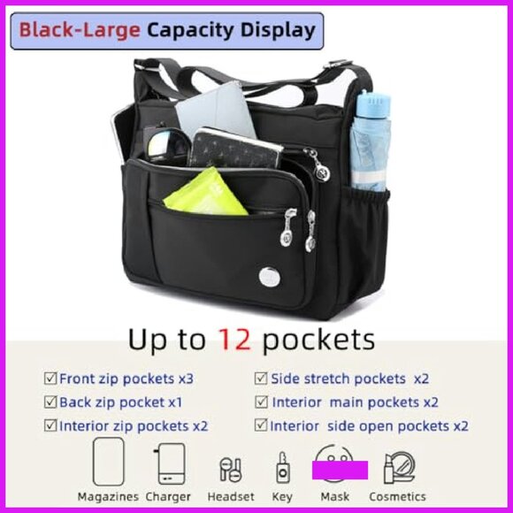 Lightweight Nylon Crossbody Purse Multiple Pockets Tote Shoulder Bag Chic - Picture 4 of 7